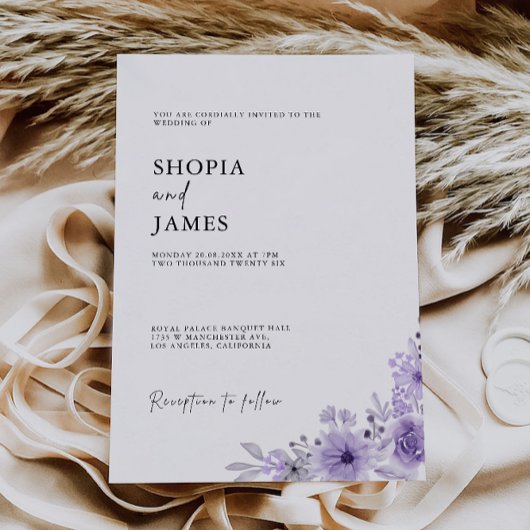 Paarse bruiloft nodigt uit tot Sjabloon Kaart