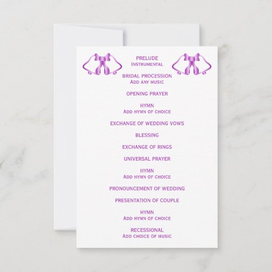 Paarse bruiloft programma bellen en lint (Achterkant)