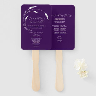 Paarse bruiloft programma Fan Floral Line Art Handwaaier