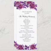 Paarse bruiloft programma. Waterverf bloemceremoni Programmakaart (Voorkant / Achterkant)