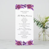 Paarse bruiloft programma. Waterverf bloemceremoni Programmakaart (Staand voorkant)