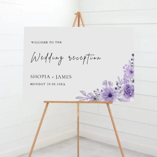 Paarse bruiloft receptie welkomstbord poster