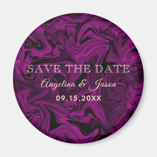 Paarse bruiloft redt de uitnodiging op de datum magneet