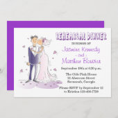 Paarse bruiloft repetitie diner bruid en bruidegom kaart (Voorkant / Achterkant)