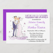 Paarse bruiloft repetitie diner bruid en bruidegom