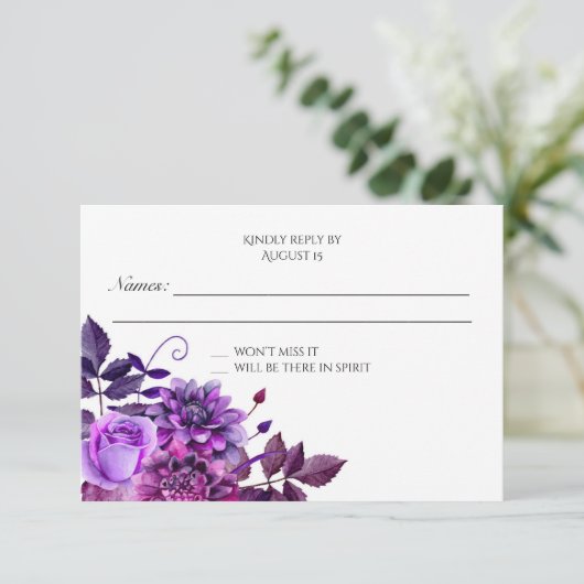 Paarse bruiloft rsvp Bloemen antwoord Bloemen reac (Staand voorkant)