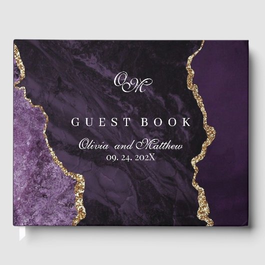 Paarse bruiloft Scrip Agaat Luxe Violet Gastenboek (Voorkant)