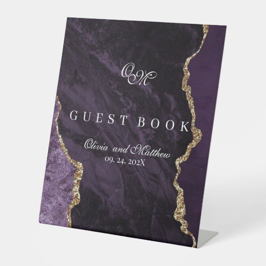 Paarse bruiloft Scrip Agaat Luxe Violet Reclamebord Met Voetstuk (Voorkant)