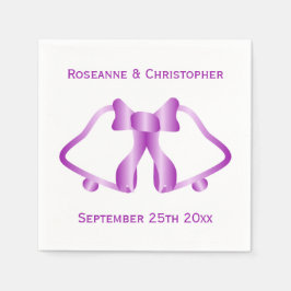 Paarse bruiloft servetten klokken en lint