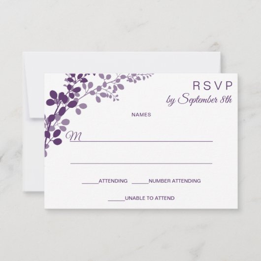 Paarse bruiloft Small RSVP / Reply Briefkaart | Wi (Voorkant)