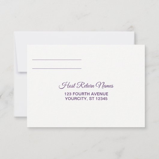 Paarse bruiloft Small RSVP / Reply Briefkaart | Wi (Achterkant)