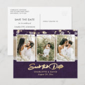 Paarse bruiloft sparen de datum Foto Briefkaarten (Voorkant / Achterkant)