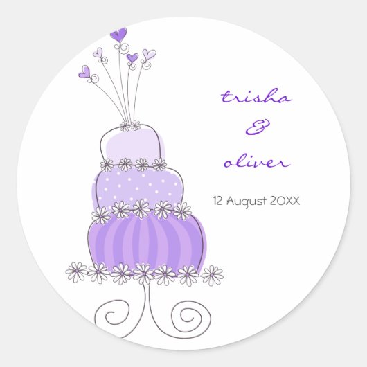 Paarse bruiloft taart dank u cadeau label Sticker (Voorkant)