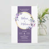 Paarse bruiloft uitnodiging Kaart (Staand voorkant)