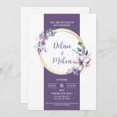 Paarse bruiloft uitnodiging Kaart (Voorkant / Achterkant)
