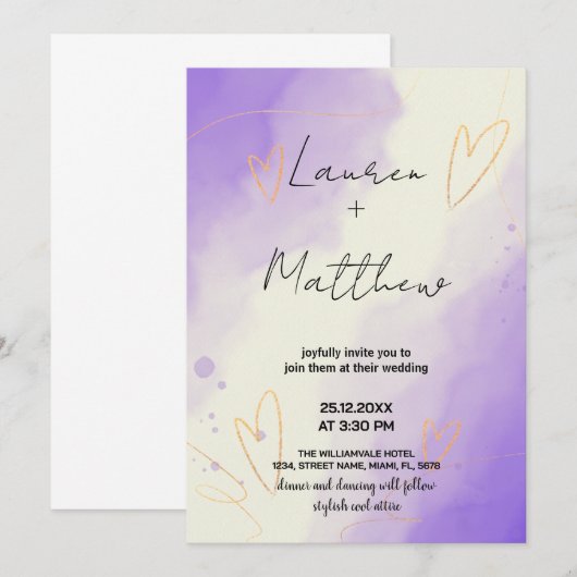 Paarse bruiloft uitnodigingen (Voorkant / Achterkant)