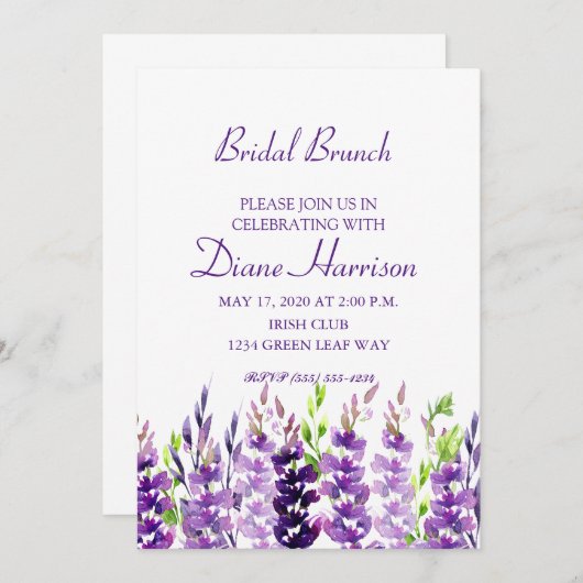 Paarse bruiloft Waterverf Lavendel Douche Kaart (Voorkant / Achterkant)