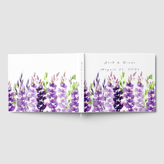 Paarse Bruiloft Waterverf Lavendel Gastenboek (Volledig)
