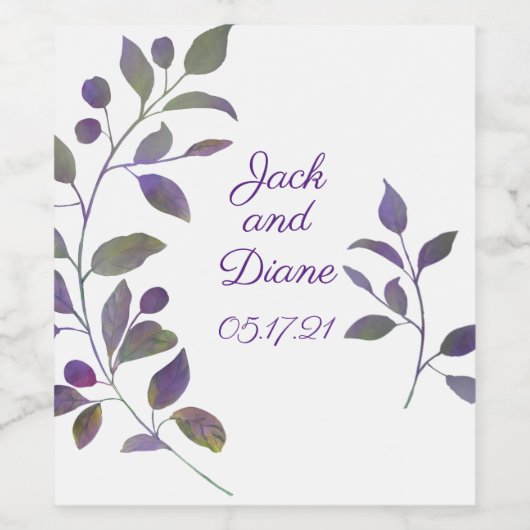 Paarse bruiloft Waterverf stam wijnfles label Wijn Etiket (Enkel label)