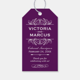 Paarse Bruiloft Wijnfles Monogram Cadeaulabel