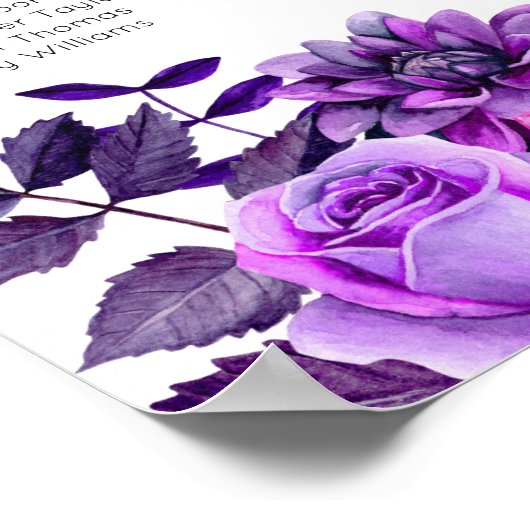 Paarse bruiloft-zitjes afdrukken. Violet bloemen Poster (Hoek)