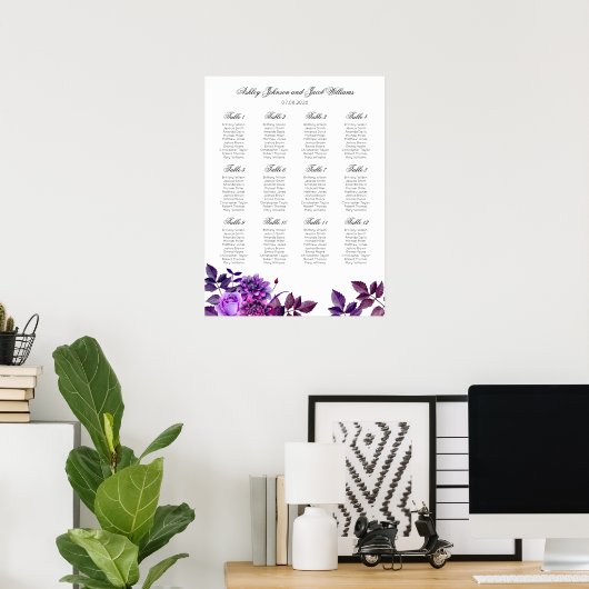 Paarse bruiloft-zitjes afdrukken. Violet bloemen Poster (Thuiskantoor)