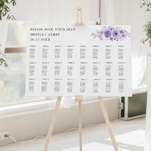 Paarse bruiloft zitplaatskaart Sjabloon Poster