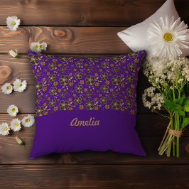 Paarse bruine bloemen cottagecore Decor naam Kussen