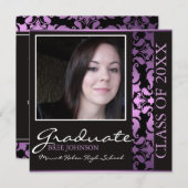 Paarse & Bruine Damask Afstuderen Aankondiging (Voorkant / Achterkant)