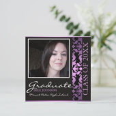 Paarse & Bruine Damask Afstuderen Aankondiging (Staand voorkant)