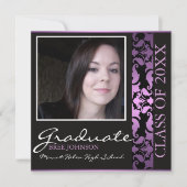 Paarse & Bruine Damask Afstuderen Aankondiging (Voorkant)