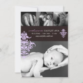 Paarse & Bruine Damask Geboorteaankondiging Aankondiging (Voorkant)