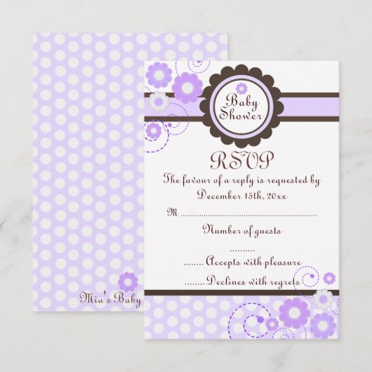 Paarse & Bruine Floral Design Baby shower RSVP (Voorkant / Achterkant)