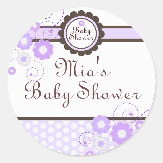 Paarse & Bruine Floral Design Baby shower Sticker (Voorkant)