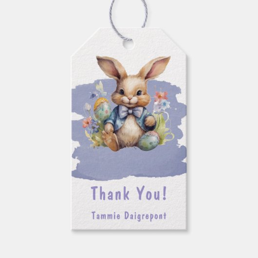 Paarse bruine paashaas Baby shower dank u Cadeaulabel (Voorkant)