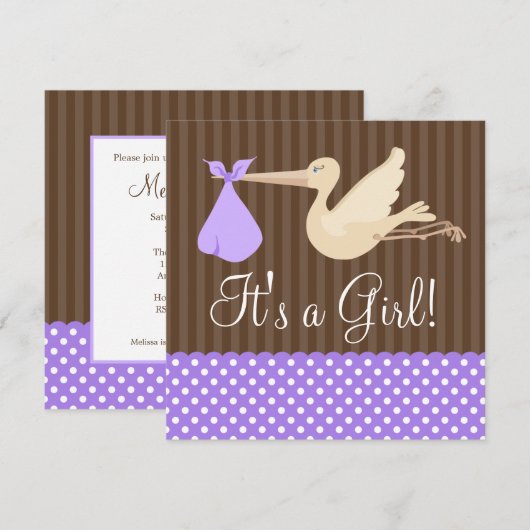 Paarse bruine Stippen Meisje Baby shower Kaart (Voorkant / Achterkant)