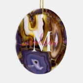 Paarse Bruine Witte Agaat stenen patroonmonogram Keramisch Ornament (Rechts)