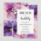 Paarse brunch & bubbelige bruidsdouche uitnodiging (Voorkant / Achterkant)