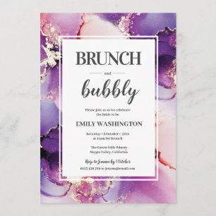 Paarse Brunch & Bubble Bridal Shower Uitnodiging