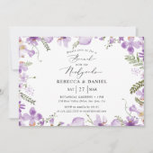 Paarse Brunch Met Pasgetrouwde Huwelijksuitnodigin Kaart (Voorkant)