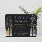 Paarse bubbelflesjes wervelt oudejaarsfeest kaart (Staand voorkant)