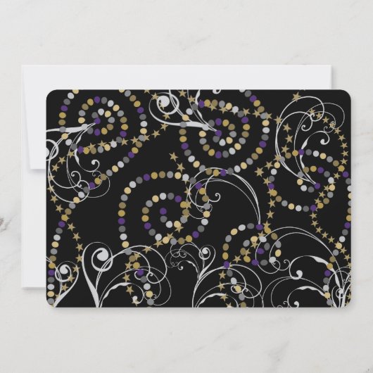 Paarse bubbelflesjes wervelt oudejaarsfeest kaart (Achterkant)