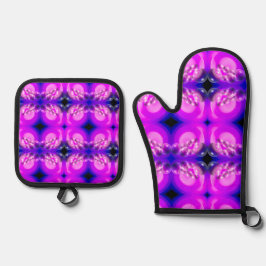 Paarse bubbels op print ovenwant & pannenlap set