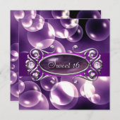 Paarse Bubbels Paarse Sweet 16 Party Kaart (Voorkant / Achterkant)