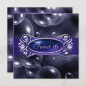 Paarse Bubbels Paarse Sweet 16 Party Kaart (Voorkant / Achterkant)