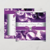 Paarse Bubbels Paarse Sweet 16 Verjaardagsfeest Kaart (Voorkant / Achterkant)
