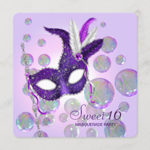 Paarse Bubbels Paarse Sweet Sixteen Masquerade Kaart