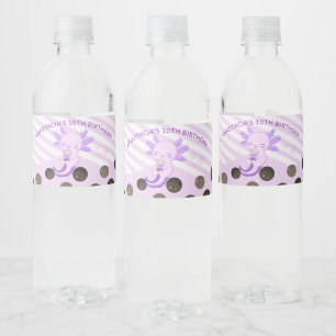 Paarse Bubble Boba Tea Axolotl Verjaardagsfeest Waterfles Etiket