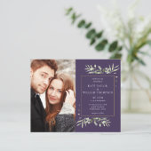 Paarse Budget Groene Foto Trouw Uitnodiging (Staand voorkant)