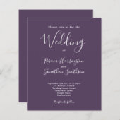 Paarse Budget Moderne Manuscript Wedding Uitnodigi (Voorkant / Achterkant)